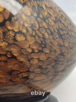 Unique Murano Hand-Blown Glass Lamp Signed Allison K. West Copper Fleck / Black