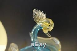 V-v21 MURANO ITALY ART GLASS SALVIATI GOLD DUST & BLUE SWAN BOWL