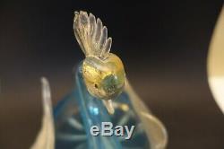 V-v21 MURANO ITALY ART GLASS SALVIATI GOLD DUST & BLUE SWAN BOWL