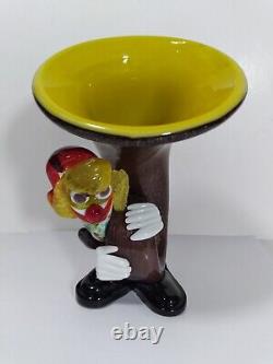 VINTAGE ART GLASS CLOWN With TUBA 8 VASE HAND BLOWN MURANO FIGURINE VTG