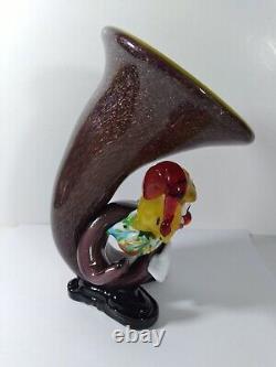 VINTAGE ART GLASS CLOWN With TUBA 8 VASE HAND BLOWN MURANO FIGURINE VTG