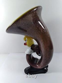 VINTAGE ART GLASS CLOWN With TUBA 8 VASE HAND BLOWN MURANO FIGURINE VTG