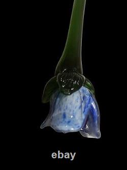 VINTAGE Hand Blown Glass Flowers in vase -Murano Style Long Stem 18