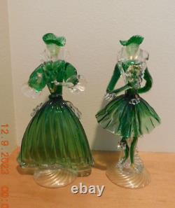 VINTAGE MURANO Hand Blown Dancing Couple -Green