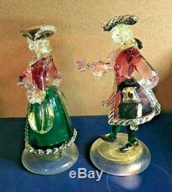 VINTAGE MURANO Italy Art Glass Pair Couple Man Woman Figurines (2) AVENTURINE