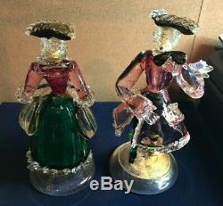 VINTAGE MURANO Italy Art Glass Pair Couple Man Woman Figurines (2) AVENTURINE