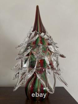 VINTAGE Murano Hand Blown Glass Christmas Tree With Gold Red Green swirl 11 1/2