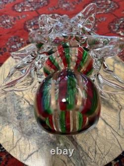 VINTAGE Murano Hand Blown Glass Christmas Tree With Gold Red Green swirl 11 1/2