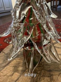 VINTAGE Murano Hand Blown Glass Christmas Tree With Gold Red Green swirl 11 1/2