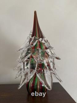 VINTAGE Murano Hand Blown Glass Christmas Tree With Gold Red Green swirl 11 1/2