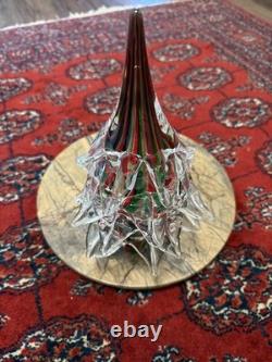 VINTAGE Murano Hand Blown Glass Christmas Tree With Gold Red Green swirl 11 1/2