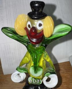 VINTAGE Murano Hand Blown Green Yellow Glass Clown Figurine Made In Italy