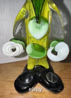 VINTAGE Murano Hand Blown Green Yellow Glass Clown Figurine Made In Italy