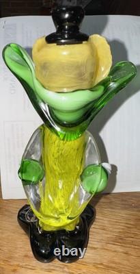 VINTAGE Murano Hand Blown Green Yellow Glass Clown Figurine Made In Italy