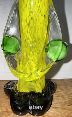 VINTAGE Murano Hand Blown Green Yellow Glass Clown Figurine Made In Italy