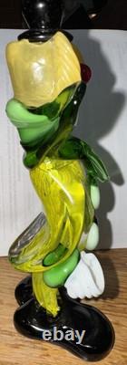 VINTAGE Murano Hand Blown Green Yellow Glass Clown Figurine Made In Italy
