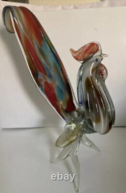 VTG 12 Colorful Rooster Hand Blown Art Glass Figure Murano Style