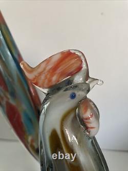 VTG 12 Colorful Rooster Hand Blown Art Glass Figure Murano Style