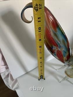 VTG 12 Colorful Rooster Hand Blown Art Glass Figure Murano Style