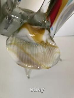 VTG 12 Colorful Rooster Hand Blown Art Glass Figure Murano Style