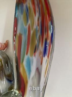 VTG 12 Colorful Rooster Hand Blown Art Glass Figure Murano Style