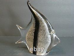 VTG Archimede Seguso Signed Murano Italian Art Glass Angel Fish Silver/Black MCM