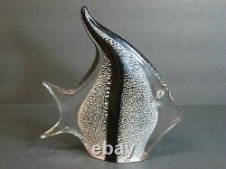 VTG Archimede Seguso Signed Murano Italian Art Glass Angel Fish Silver/Black MCM