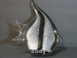 VTG Archimede Seguso Signed Murano Italian Art Glass Angel Fish Silver/Black MCM