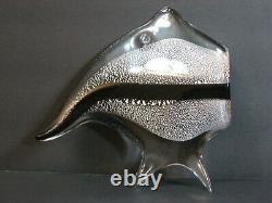 VTG Archimede Seguso Signed Murano Italian Art Glass Angel Fish Silver/Black MCM