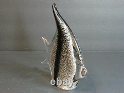 VTG Archimede Seguso Signed Murano Italian Art Glass Angel Fish Silver/Black MCM