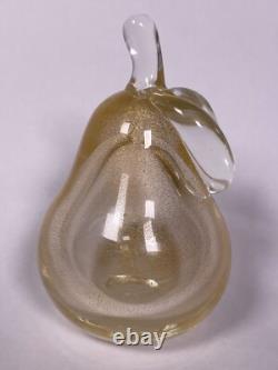 VTG Archimede Seguso Studio Art Murano Hand Blown Glass Gold Fleck Fruit Pear