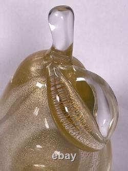 VTG Archimede Seguso Studio Art Murano Hand Blown Glass Gold Fleck Fruit Pear