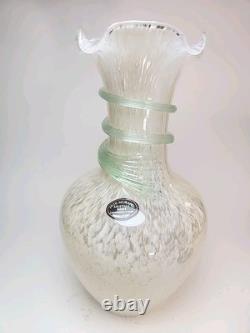 VTG Arte Murano Kristall Mery Hand Blown Glass Vase Italy 10 Speckled Ribbon