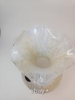 VTG Arte Murano Kristall Mery Hand Blown Glass Vase Italy 10 Speckled Ribbon