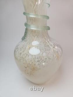VTG Arte Murano Kristall Mery Hand Blown Glass Vase Italy 10 Speckled Ribbon
