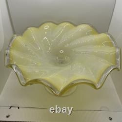 VTG Hand Blown Art Glass Pedestal Scalloped Murano Style Yellow Spat Bowl
