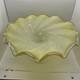 VTG Hand Blown Art Glass Pedestal Scalloped Murano Style Yellow Spat Bowl