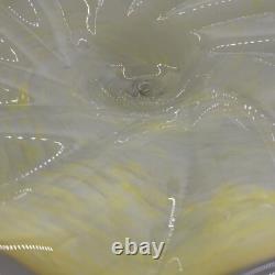 VTG Hand Blown Art Glass Pedestal Scalloped Murano Style Yellow Spat Bowl