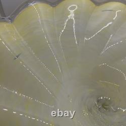 VTG Hand Blown Art Glass Pedestal Scalloped Murano Style Yellow Spat Bowl