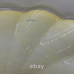 VTG Hand Blown Art Glass Pedestal Scalloped Murano Style Yellow Spat Bowl