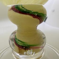 VTG Hand Blown Art Glass Pedestal Scalloped Murano Style Yellow Spat Bowl