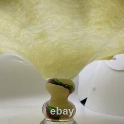 VTG Hand Blown Art Glass Pedestal Scalloped Murano Style Yellow Spat Bowl