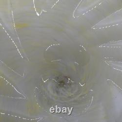 VTG Hand Blown Art Glass Pedestal Scalloped Murano Style Yellow Spat Bowl