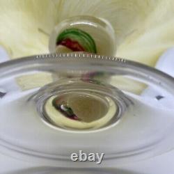 VTG Hand Blown Art Glass Pedestal Scalloped Murano Style Yellow Spat Bowl