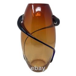 VTG Hand Blown Murano Art Glass Red Amber Swirl Wrap Mid Century Lava 12 Vase