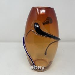 VTG Hand Blown Murano Art Glass Red Amber Swirl Wrap Mid Century Lava 12 Vase
