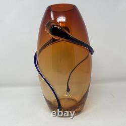 VTG Hand Blown Murano Art Glass Red Amber Swirl Wrap Mid Century Lava 12 Vase