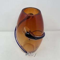 VTG Hand Blown Murano Art Glass Red Amber Swirl Wrap Mid Century Lava 12 Vase