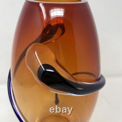 VTG Hand Blown Murano Art Glass Red Amber Swirl Wrap Mid Century Lava 12 Vase