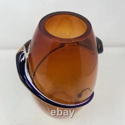 VTG Hand Blown Murano Art Glass Red Amber Swirl Wrap Mid Century Lava 12 Vase